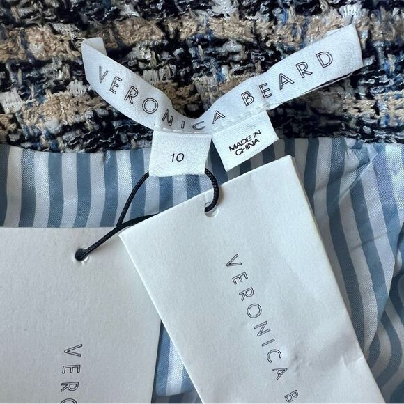 Veronica Beard Tweed Theron Blazer Double Breasted Jacket Camel Blue US 10 NEW - Picture 10 of 12